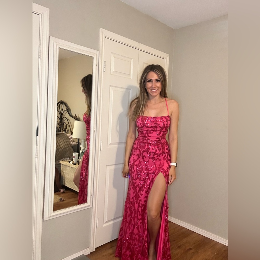 Hot Pink Sequin Prom or Gala Dress small